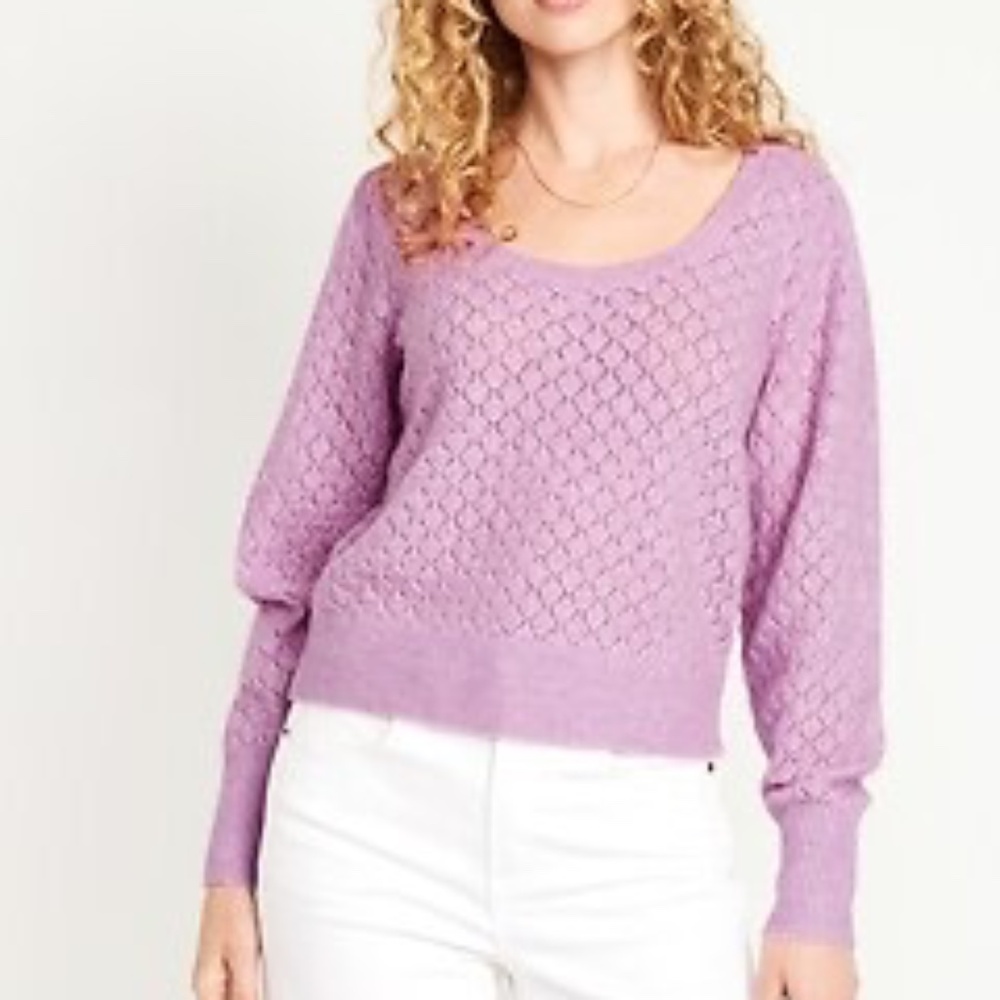Old Navy Pink Pointelle Wool Blend Sweater Large Rose Dawn Pullover EUC